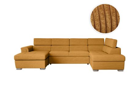 Canapé panoramique PAOLA convertible avec 2 coffres en velours côtelé