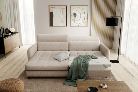 Canapé d'angle 3 places HANA convertible en tissu