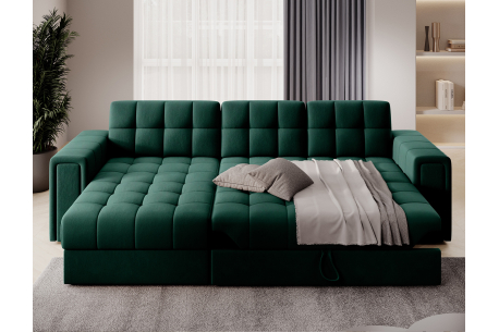 Canapé d'angle 3 places AMINTA convertible en tissu