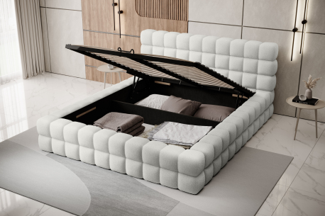 Cadre de lit ZAFIRA avec coffre en tissu bouclette