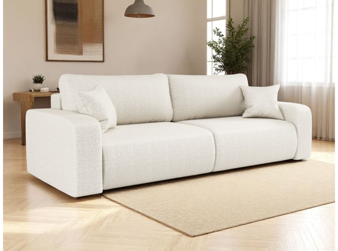 Canapé droit 3 places ALYA convertible en tissu bouclette