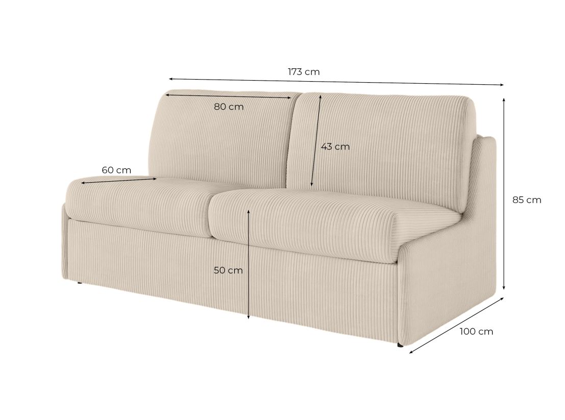 Canapé convertible express 3 places AGATHE couchage quotidien 140x190cm sans accoudoirs en velours côtelé