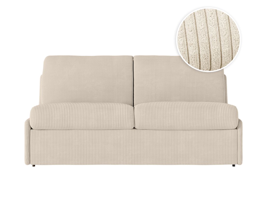 Canapé convertible express 3 places AGATHE couchage quotidien 140x190cm sans accoudoirs en velours côtelé