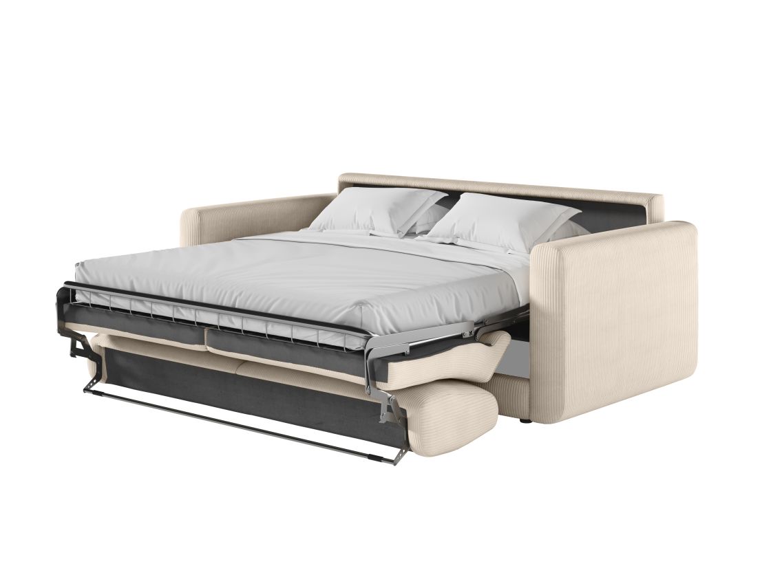 Canapé CLARA convertible express 3 places couchage quotidien 140x190cm en velours côtelé - épaisseur matelas 17cm