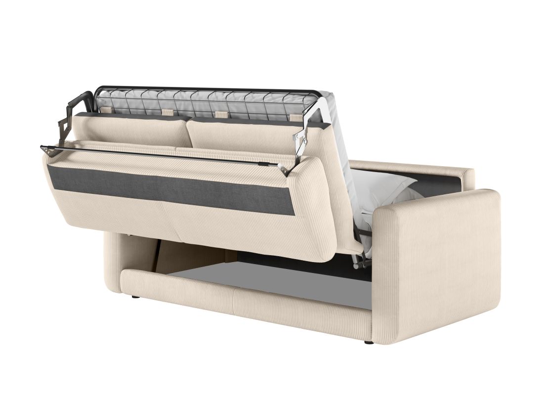 Canapé CLARA convertible express 3 places couchage quotidien 140x190cm en velours côtelé - épaisseur matelas 17cm