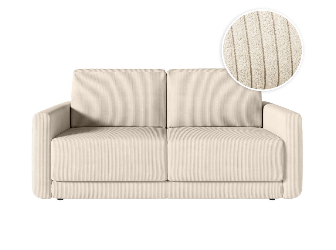 Canapé CLARA convertible express 3 places couchage quotidien 140x190cm en velours côtelé - épaisseur matelas 17cm