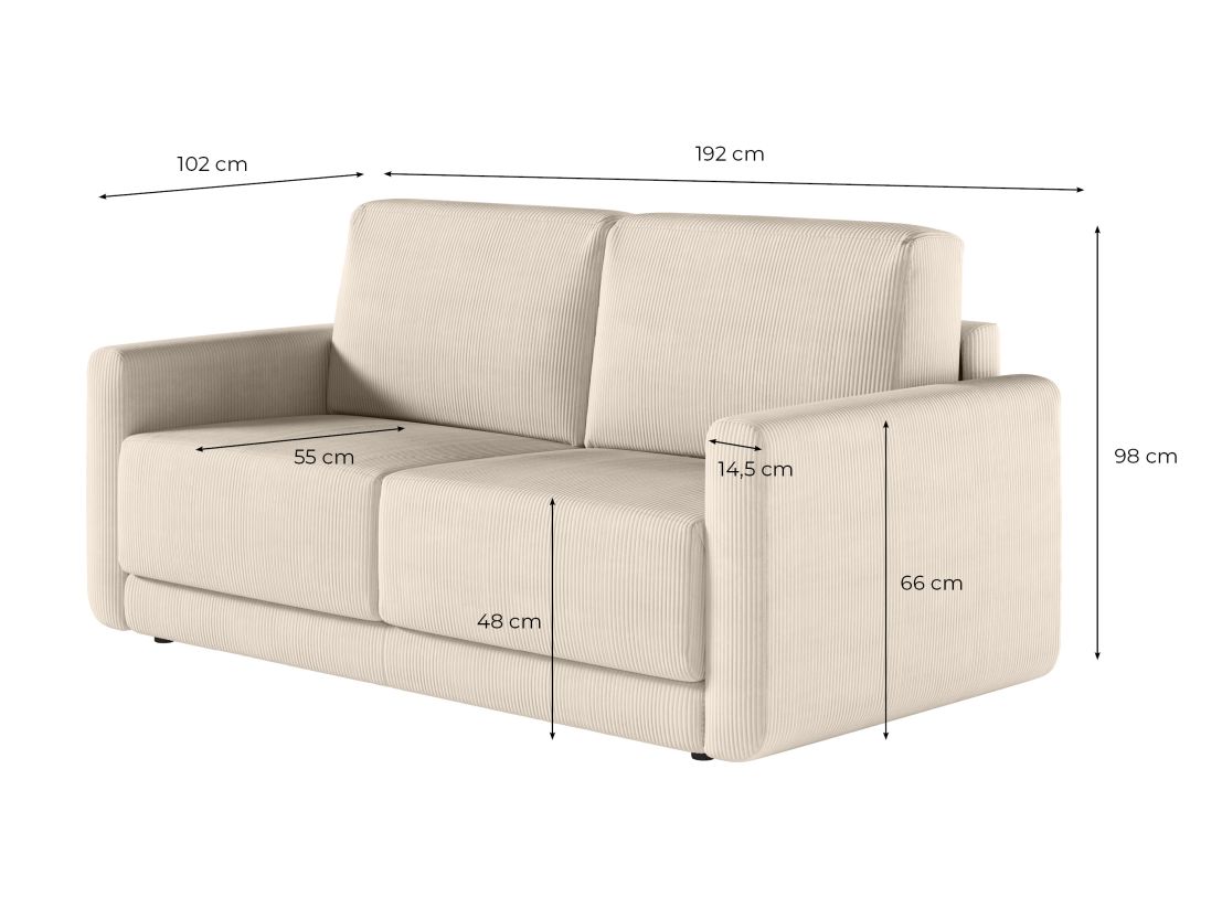 Canapé CLARA convertible express 3 places couchage quotidien 140x190cm en velours côtelé - épaisseur matelas 17cm