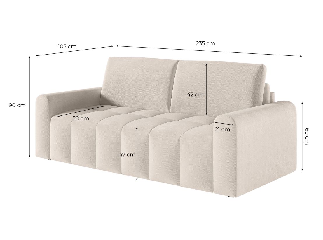 Canapé SILVIO convertible express 3 places couchage quotidien 160x190cm en tissu - épaisseur matelas 13cm