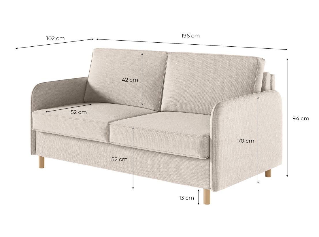 Canapé MIKA convertible express 3 places couchage quotidien 160x190cm en tissu - épaisseur matelas 14cm