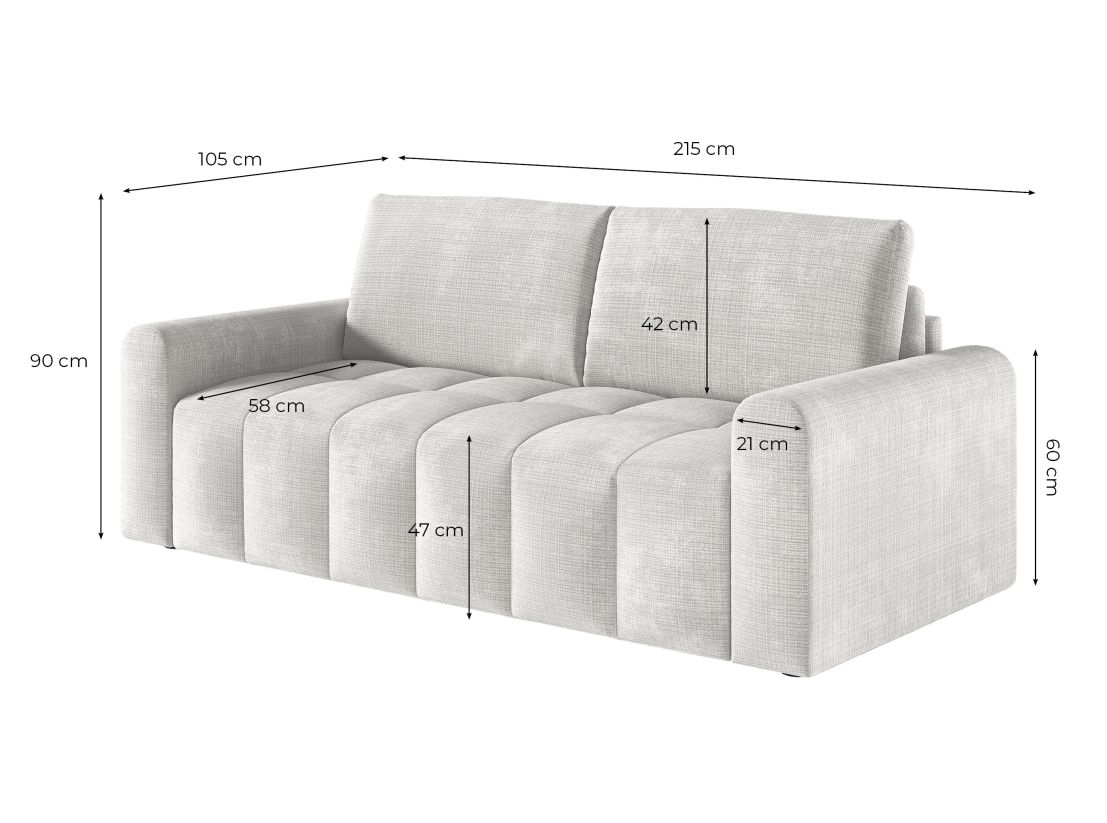 Canapé SILVIO convertible express 3 places couchage quotidien 140x190cm en tissu chenille - épaisseur matelas 17cm