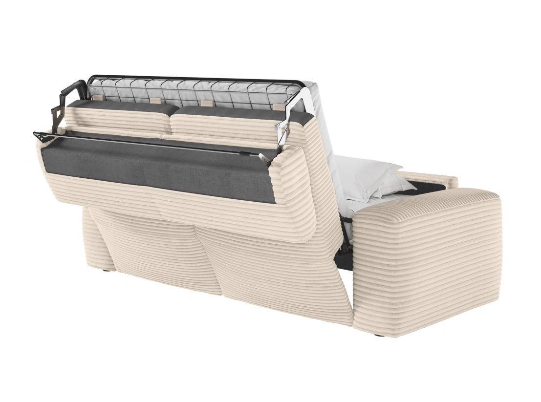 Canapé PACO convertible express 3 places couchage quotidien 140x190cm en velours côtelé - épaisseur matelas 17cm