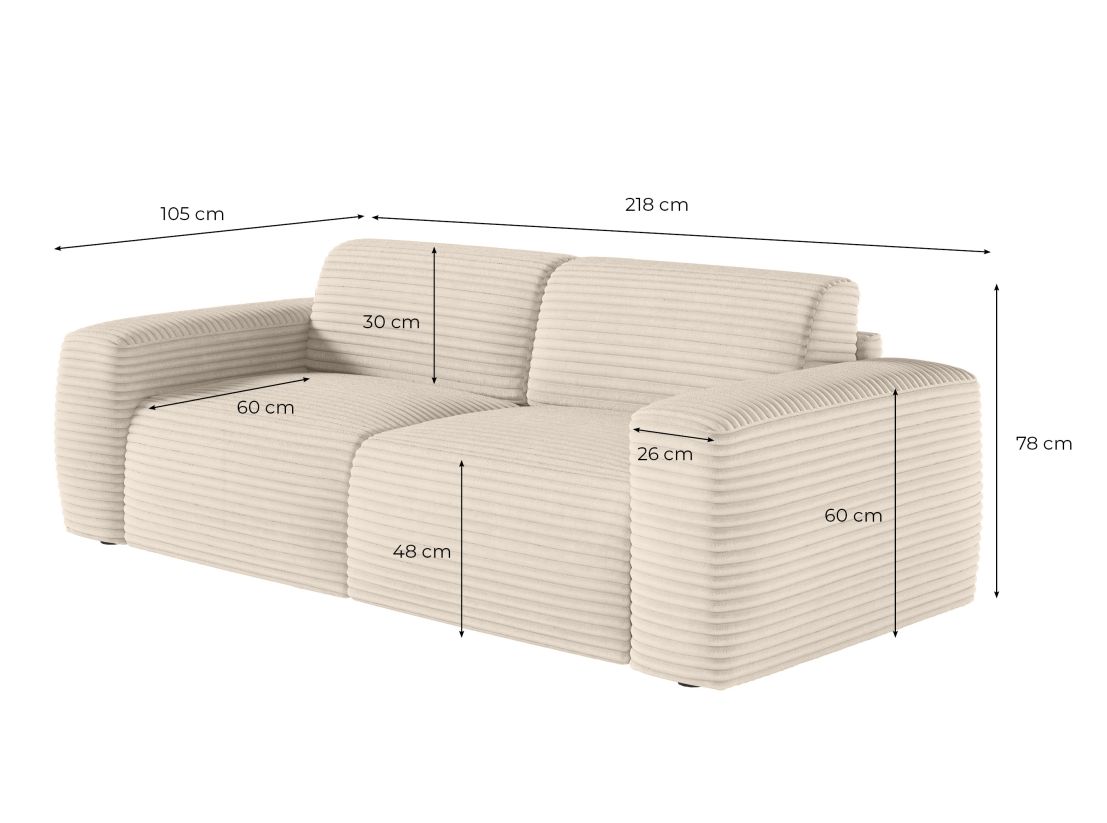 Canapé PACO convertible express 3 places couchage quotidien 140x190cm en velours côtelé - épaisseur matelas 13cm