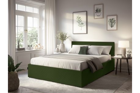 Cadre de lit EDGAR avec coffre de rangement et tête de lit en velours côtelé - Dimensions matelas : 180 x 200 cm