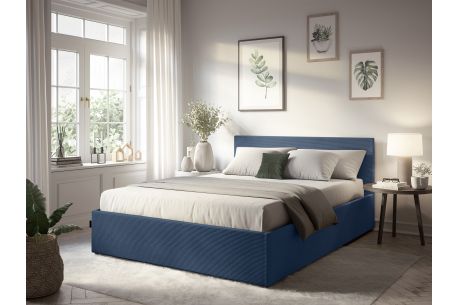 Cadre de lit EDGAR avec coffre de rangement et tête de lit en velours côtelé - Dimensions matelas : 140 x 190 cm