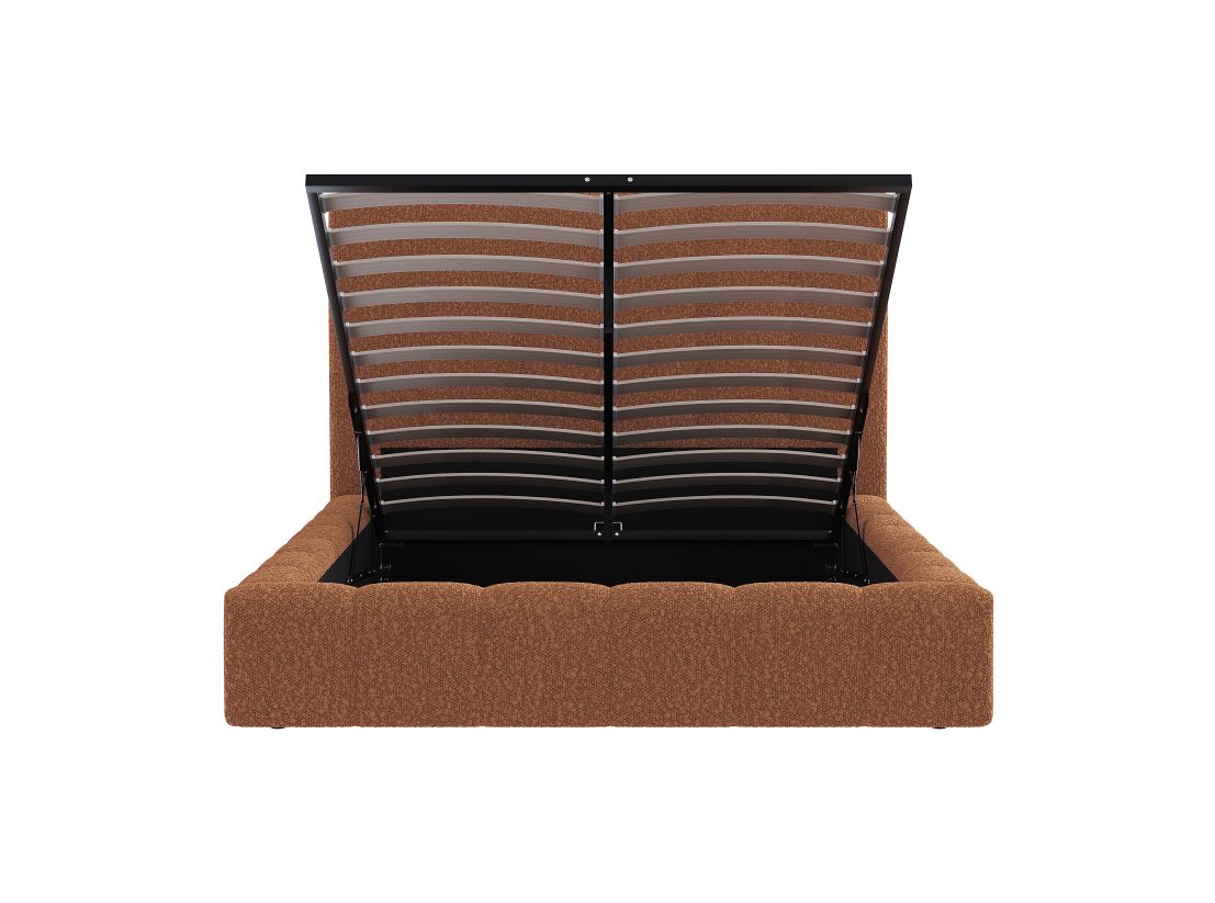 Cadre de lit rembourré BULLE avec coffre en tissu bouclette - Dimensions matelas : 160 x 200 cm