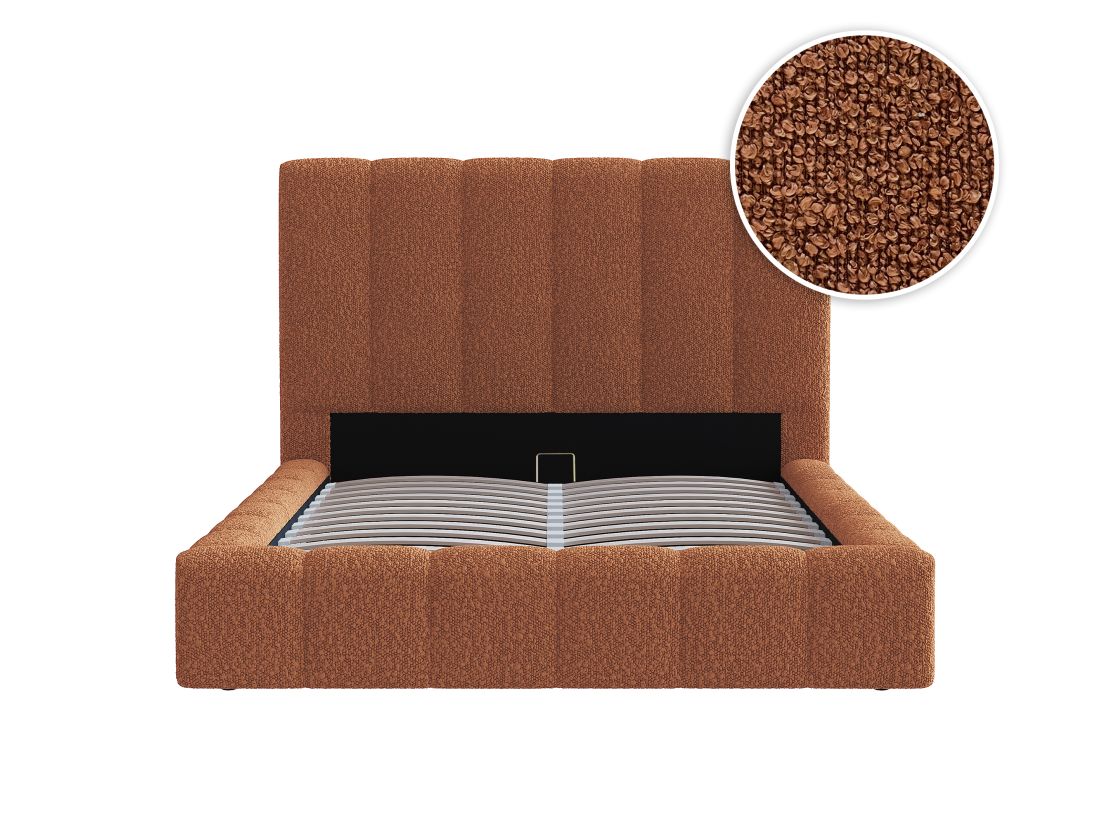 Cadre de lit rembourré BULLE avec coffre en tissu bouclette - Dimensions matelas : 160 x 200 cm