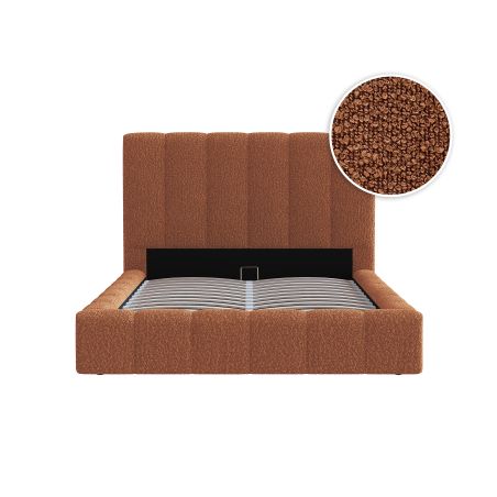 Cadre de lit rembourré BULLE avec coffre en tissu bouclette - Dimensions matelas : 160 x 200 cm