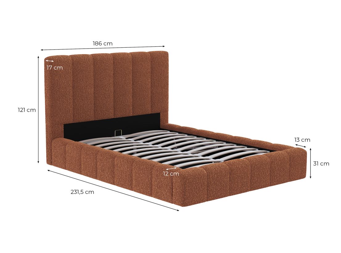 Cadre de lit rembourré BULLE avec coffre en tissu bouclette - Dimensions matelas : 160 x 200 cm