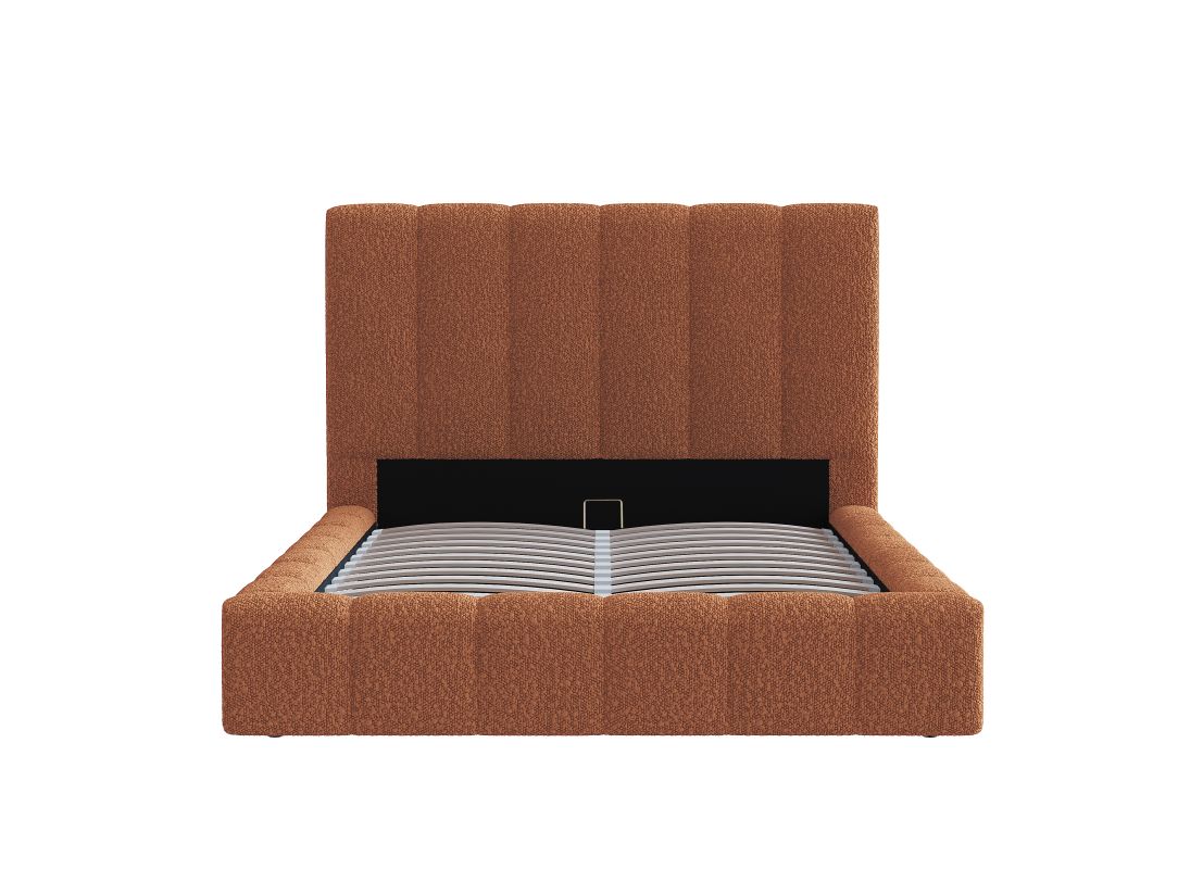 Cadre de lit rembourré BULLE avec coffre en tissu bouclette - Dimensions matelas : 160 x 200 cm