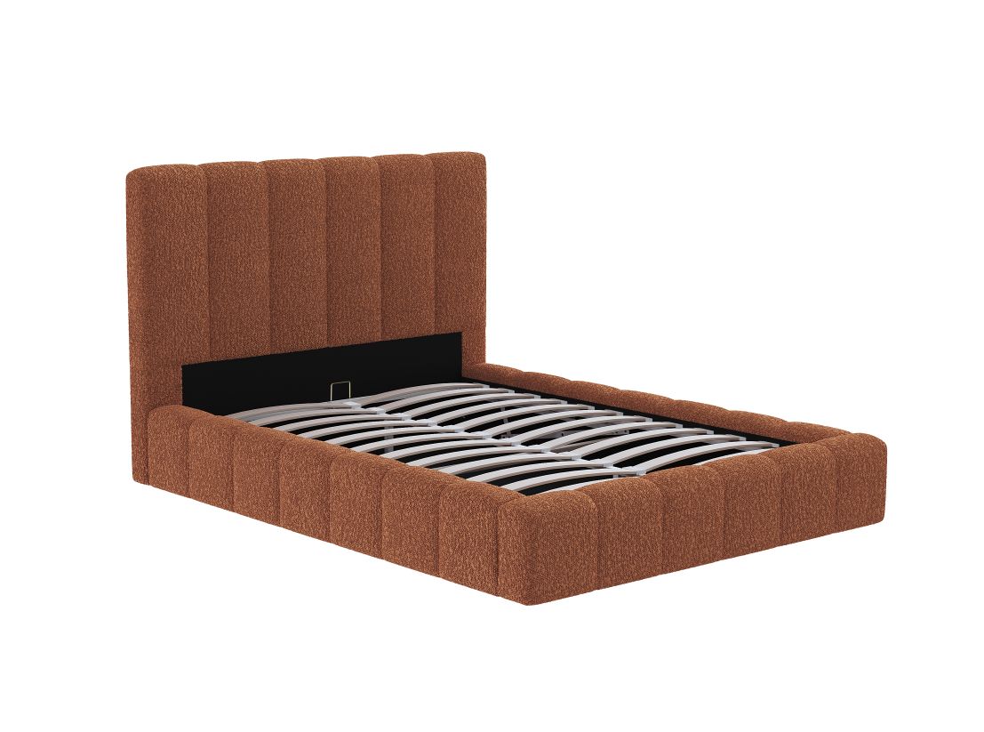 Cadre de lit rembourré BULLE avec coffre en tissu bouclette - Dimensions matelas : 160 x 200 cm