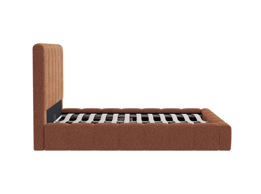 Cadre de lit rembourré BULLE avec coffre en tissu bouclette - Dimensions matelas : 160 x 200 cm