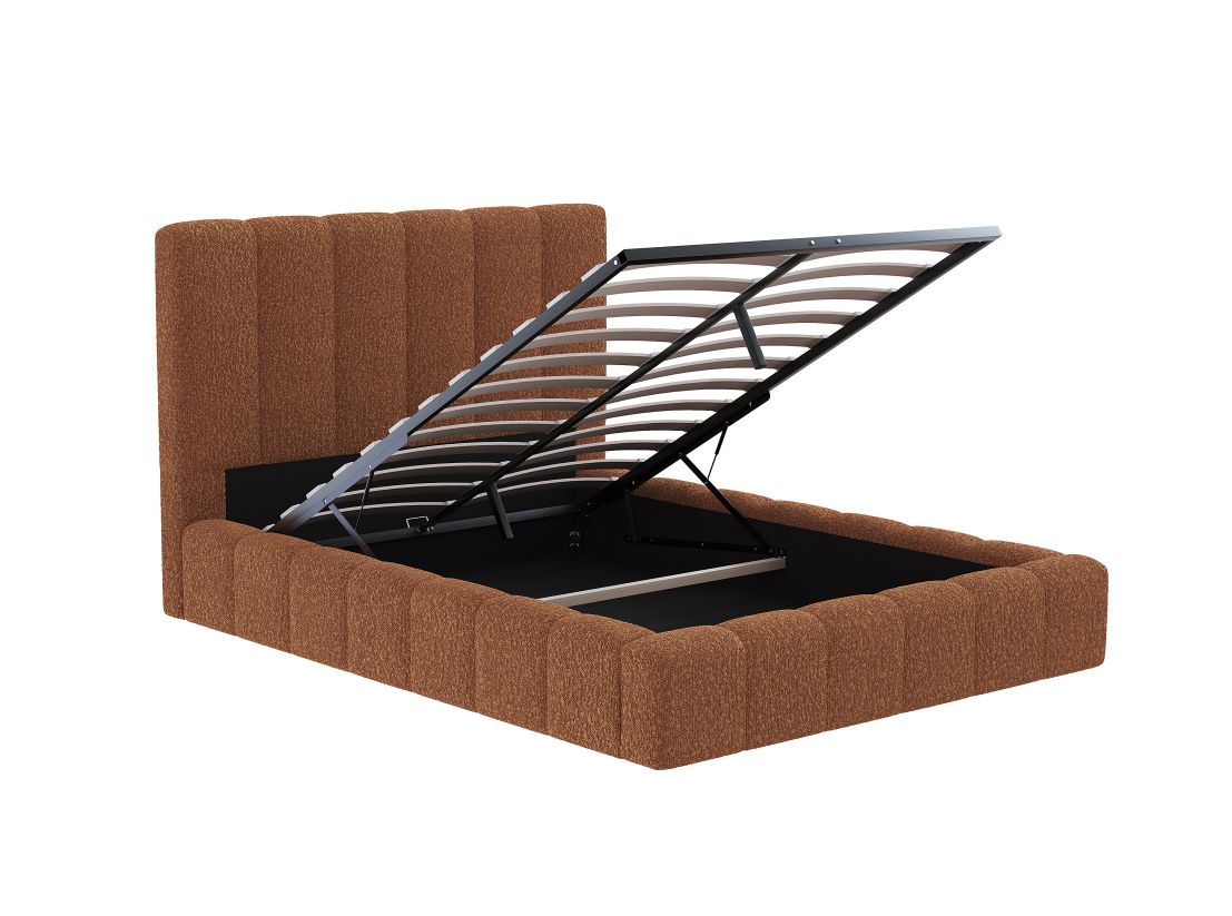 Cadre de lit rembourré BULLE avec coffre en tissu bouclette - Dimensions matelas : 160 x 200 cm