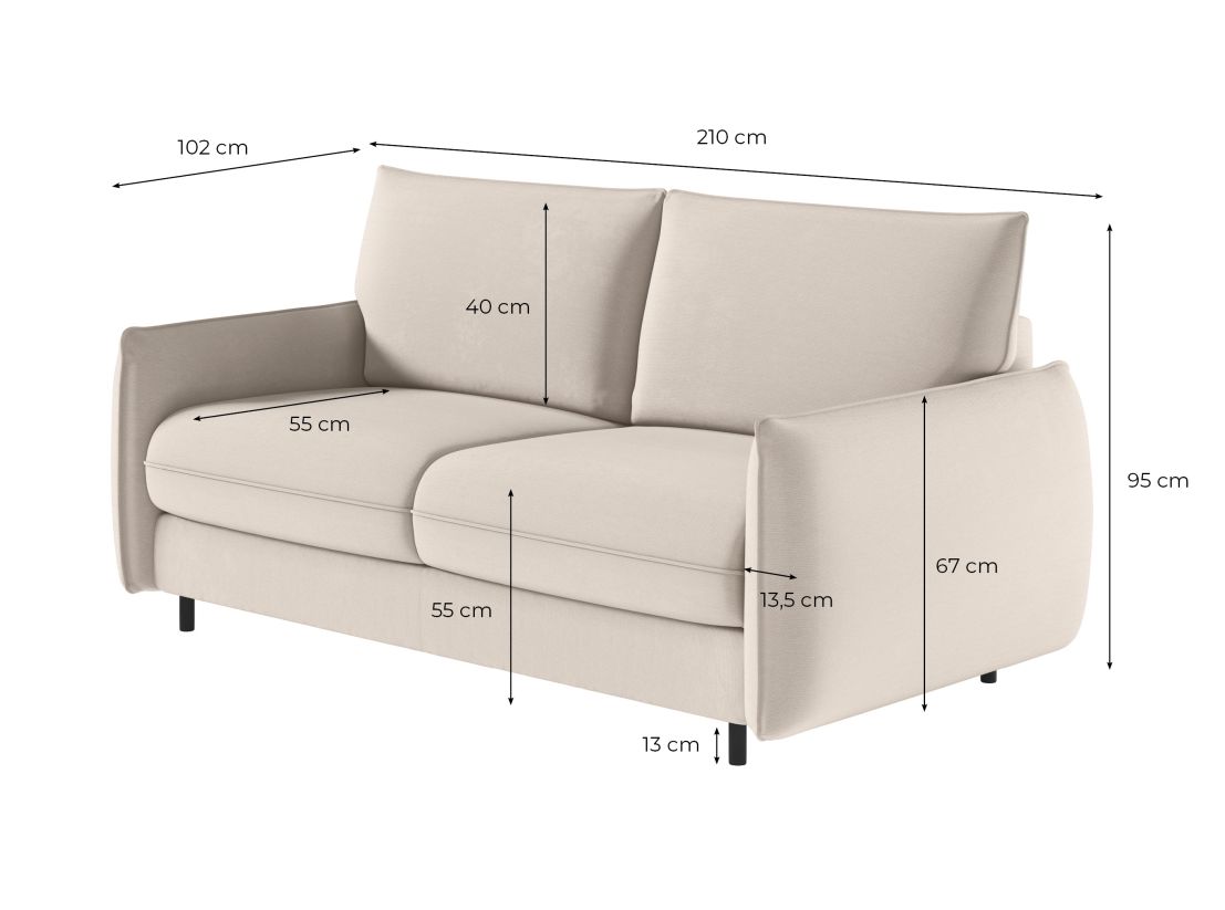Canapé ERIK convertible express 3 places couchage quotidien 160x190cm en tissu - épaisseur matelas 14cm
