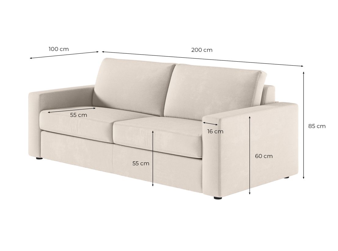 Canapé ADELE convertible express 3 places déhoussable couchage quotidien 140x190cm en tissu - épaisseur matelas 17cm