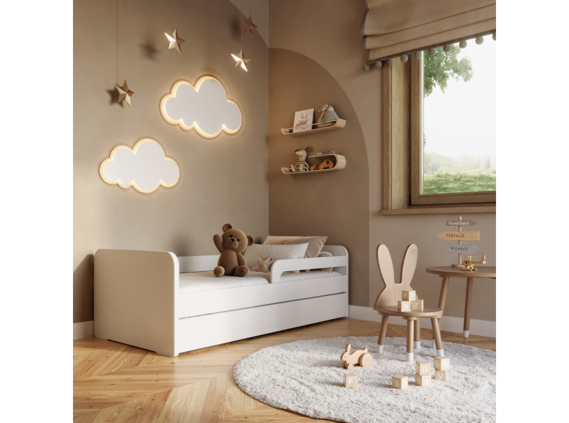 Lit enfant NAHLA en bois blanc - Dimensions matelas : 80x160cm