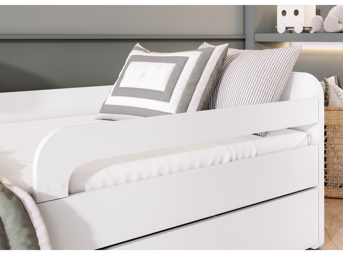 Lit enfant NAHLA en bois blanc - Dimensions matelas : 80x160cm