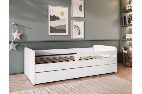 Lit enfant NAHLA en bois blanc - Dimensions matelas : 80x160cm