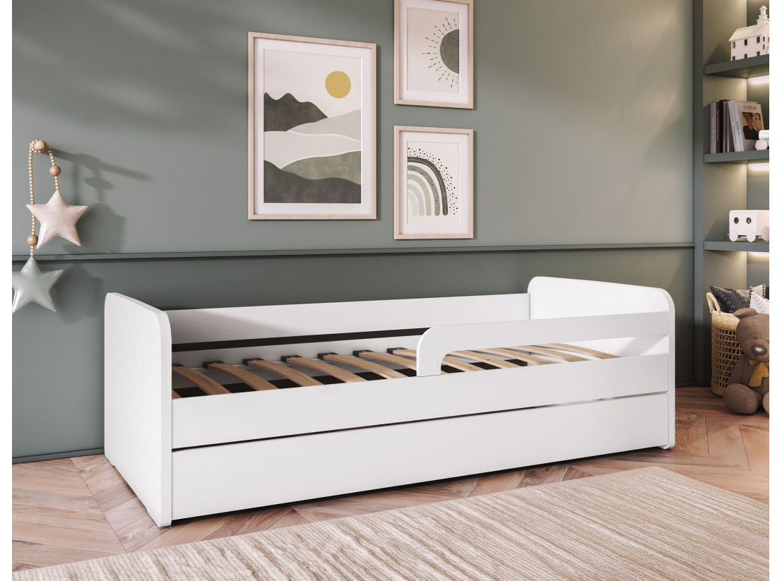Lit enfant NAHLA en bois blanc - Dimensions matelas : 80x160cm
