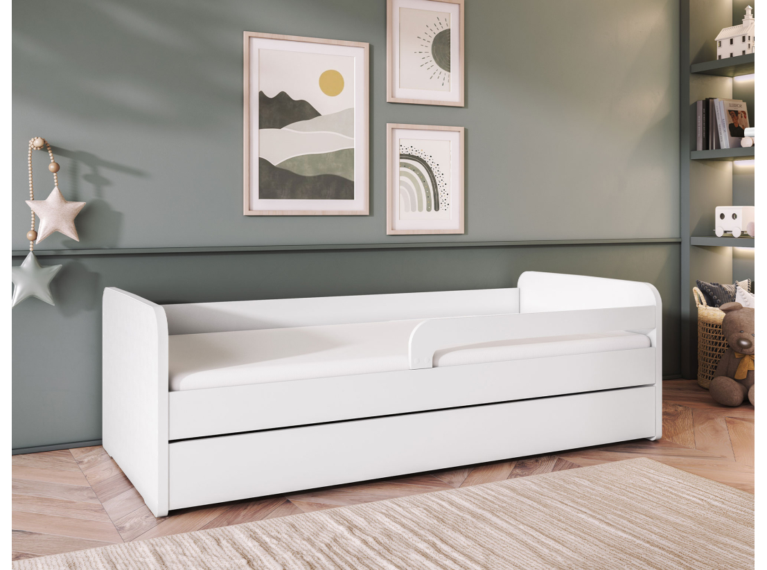 PACK - Lit enfant NAHLA en bois blanc + matelas - Dimensions matelas : 80x160cm