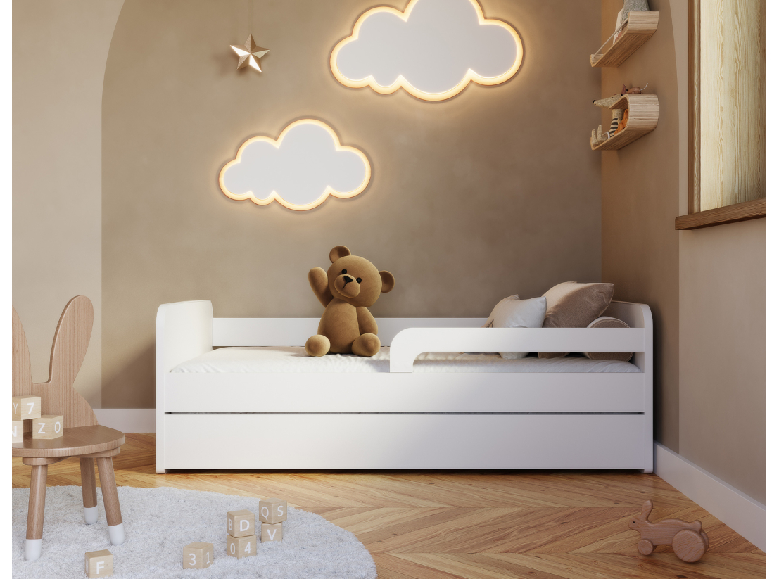 PACK - Lit enfant NAHLA en bois blanc + matelas - Dimensions matelas : 80x160cm