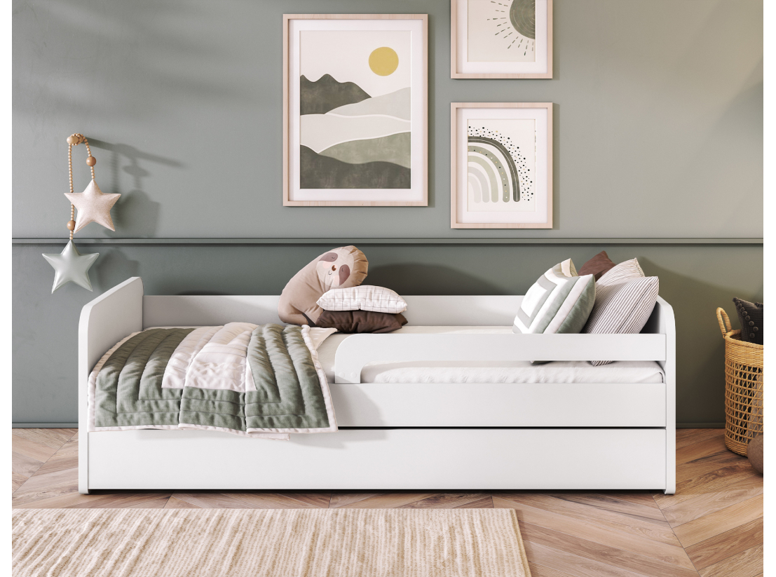 PACK - Lit enfant NAHLA en bois blanc + matelas - Dimensions matelas : 80x160cm