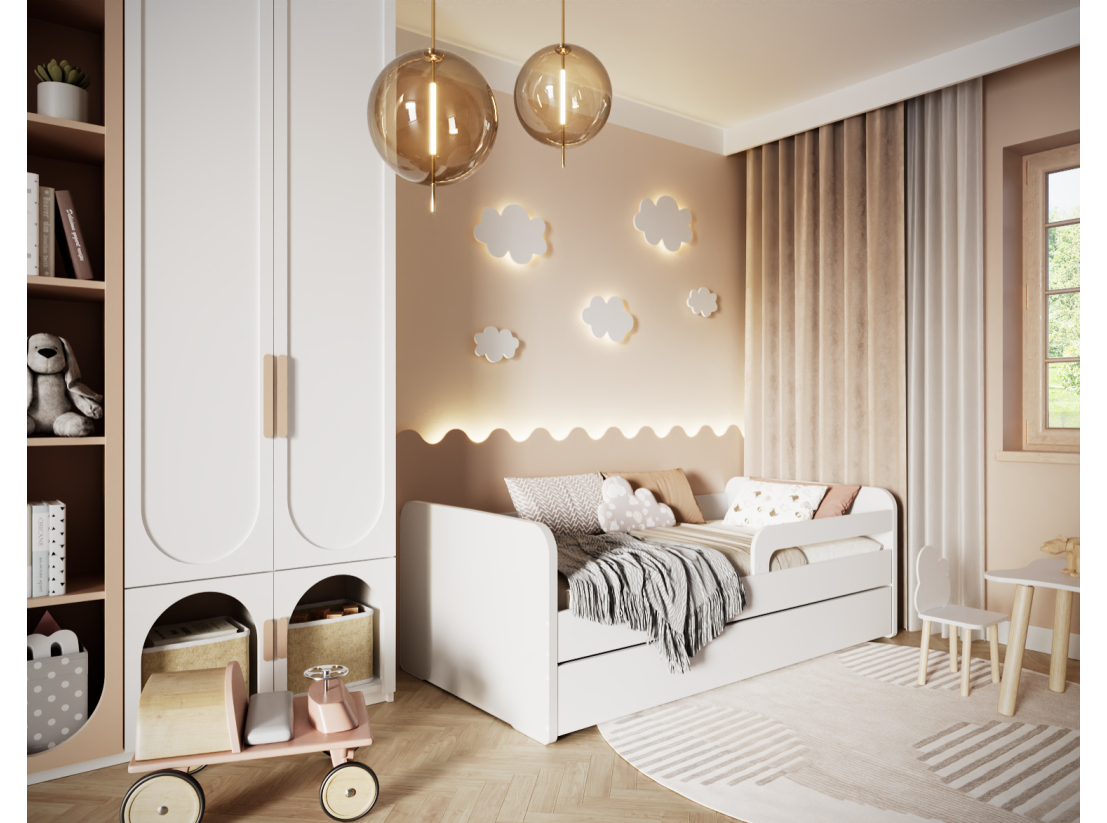Lit enfant NAHLA en bois blanc - Dimensions matelas : 80x200cm