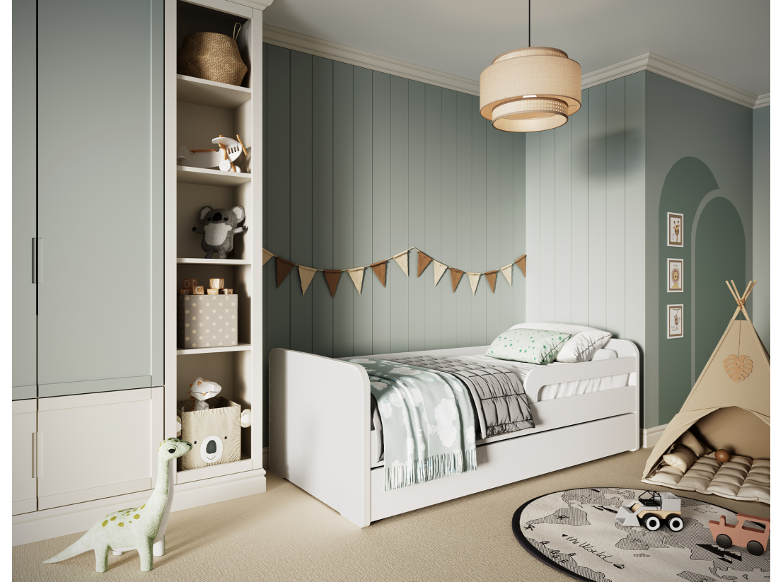 PACK - Lit enfant NAHLA en bois blanc + matelas - Dimensions matelas : 80x200cm