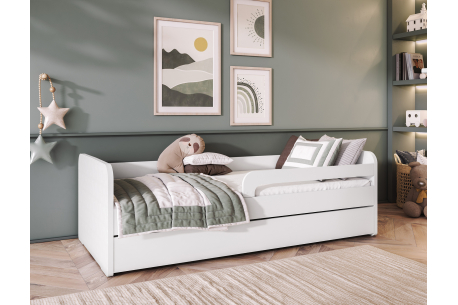 PACK - Lit enfant NAHLA en bois blanc + matelas - Dimensions matelas : 80x200cm