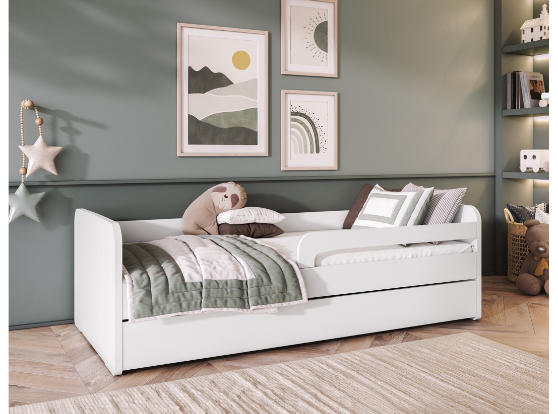 PACK - Lit enfant NAHLA en bois blanc + matelas - Dimensions matelas : 80x200cm
