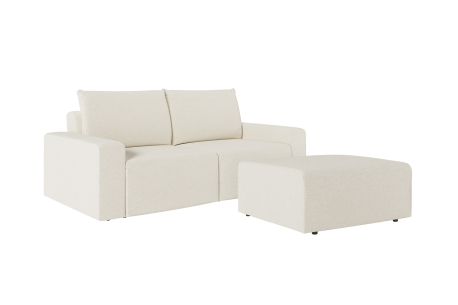 PACK - Canapé droit fixe 2 places ROMANE avec pouf en tissu
