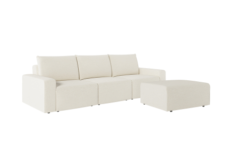 PACK - Canapé droit fixe 3 places ROMANE avec pouf en tissu