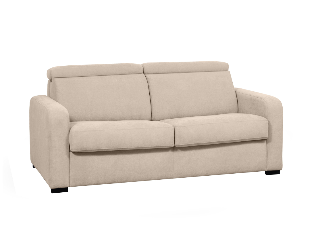 Canapé CAROLE convertible express 3 places couchage 140x190cm avec têtières réglables en tissu - épaisseur matelas 13cm