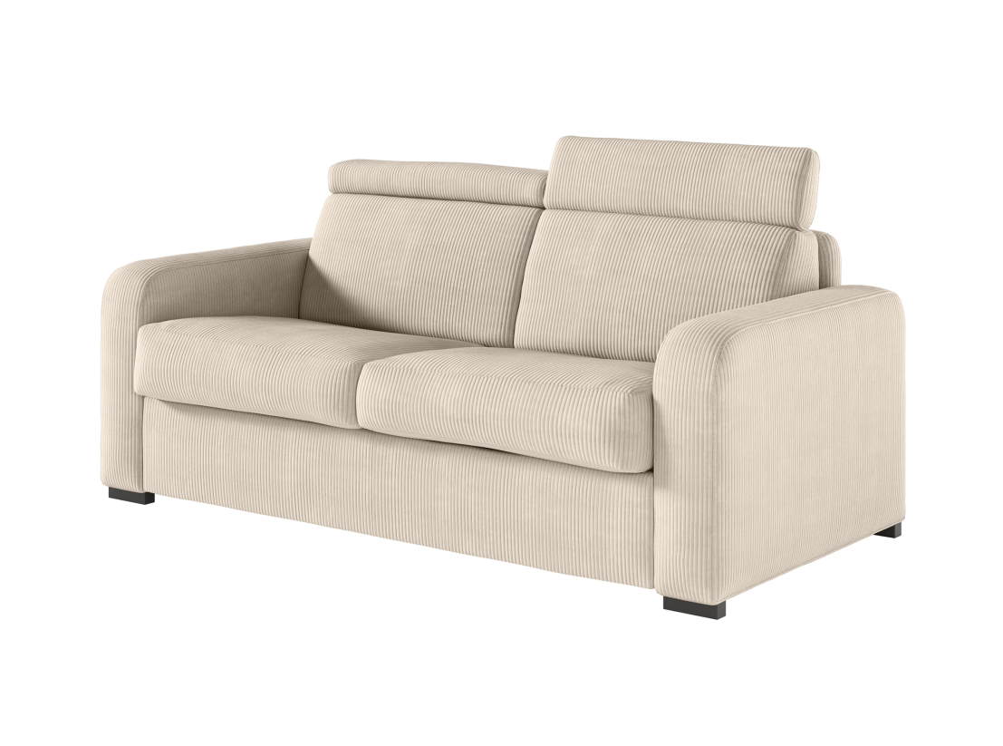 Canapé CAROLE convertible express 3 places couchage 140x190cm avec têtières réglables en velours côtelé - épaisseur matelas 13cm