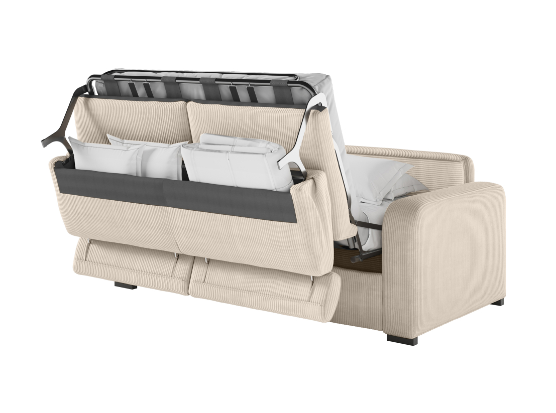 Canapé CAROLE convertible express 3 places couchage 140x190cm avec têtières réglables en velours côtelé - épaisseur matelas 13cm