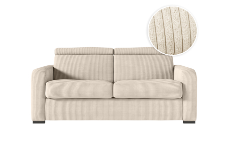 Canapé CAROLE convertible express 3 places couchage 140x190cm avec têtières réglables en velours côtelé - épaisseur matelas 13cm