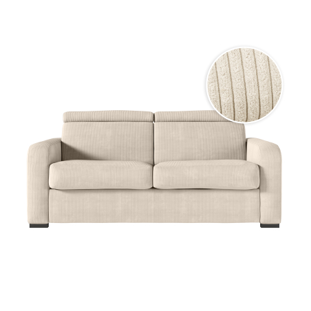 Canapé CAROLE convertible express 3 places couchage 140x190cm avec têtières réglables en velours côtelé - épaisseur matelas 13cm