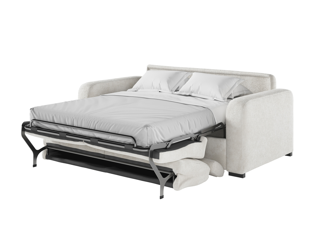 Canapé CAROLE convertible express 3 places couchage 140x190cm têtières réglables en tissu bouclette - épaisseur matelas 13cm