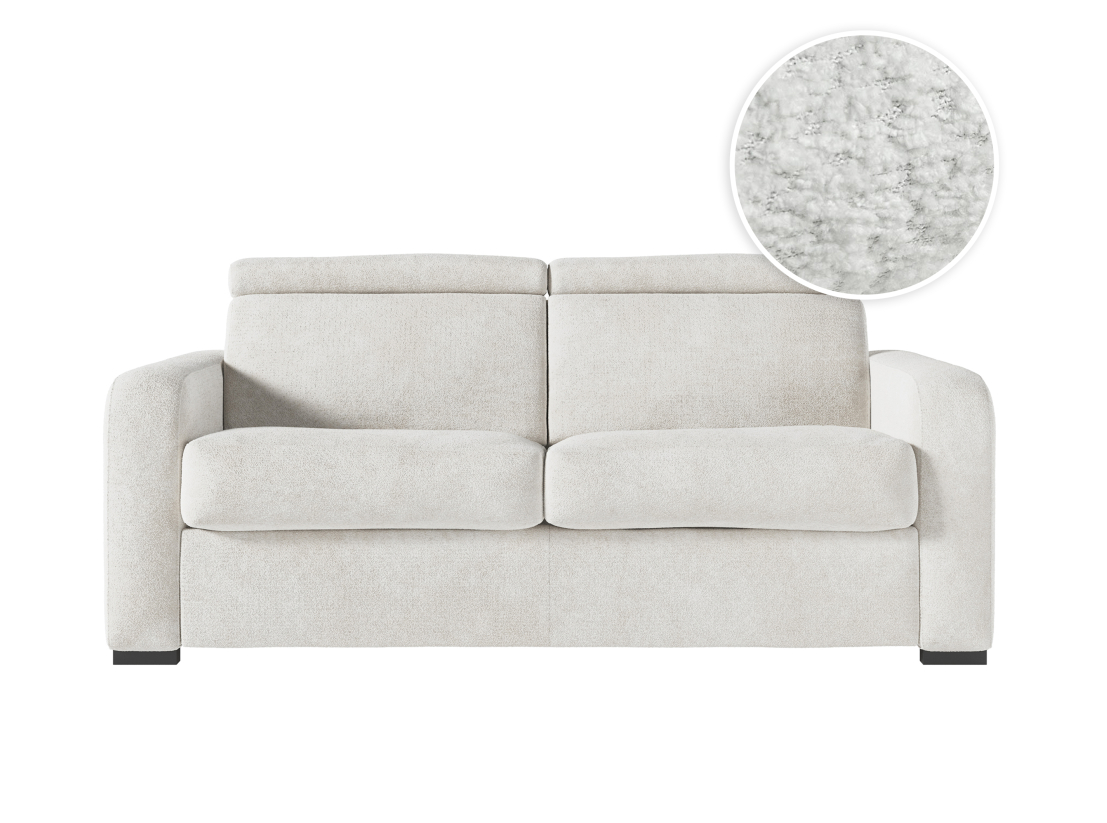 Canapé CAROLE convertible express 3 places couchage 140x190cm têtières réglables en tissu bouclette - épaisseur matelas 13cm