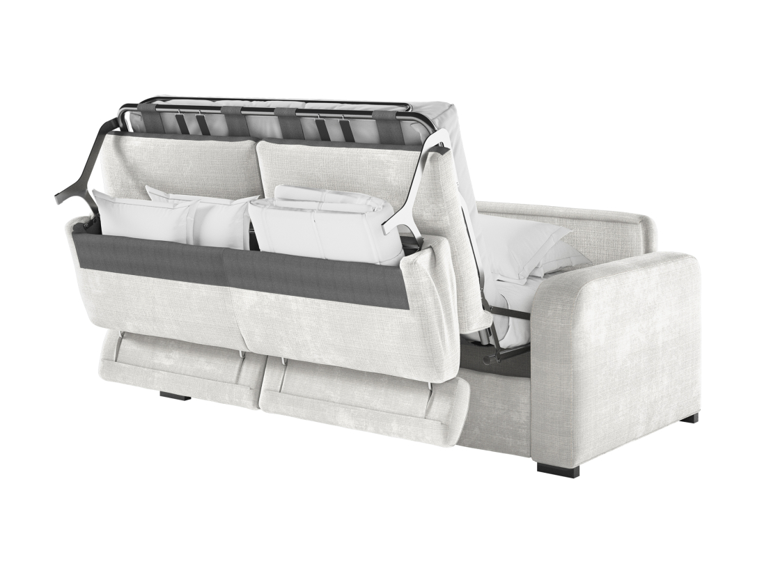 Canapé CAROLE convertible express 3 places couchage 140x190cm avec têtières réglables en tissu chenille - épaisseur matelas 13cm