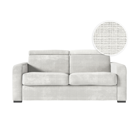 Canapé CAROLE convertible express 3 places couchage 140x190cm avec têtières réglables en tissu chenille - épaisseur matelas 13cm